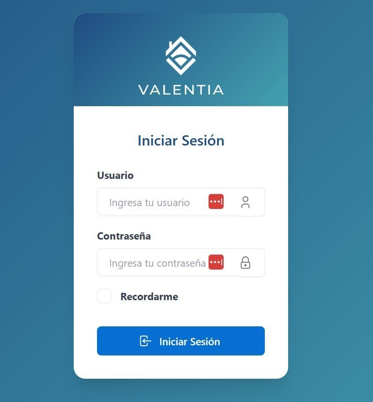 Pantalla de inicio de sesión de Valentia Software